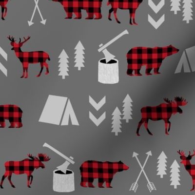 buffalo plaid woodland moose deer bear forest woodland trees camping canada kids - charcoal