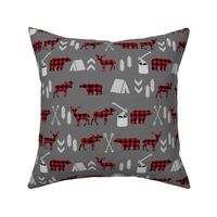 buffalo plaid woodland moose deer bear forest woodland trees camping canada kids - charcoal