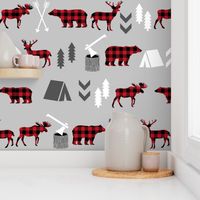 buffalo plaid woodland moose deer bear forest woodland trees camping canada kids - grey