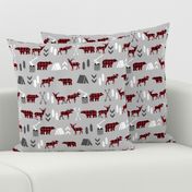 buffalo plaid woodland moose deer bear forest woodland trees camping canada kids - grey