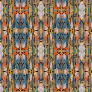 Textured Blue and Orange Black Lined Painted Abstract Pattern