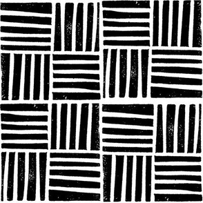 thatch fabric - hand printed fabric, linocut home decor fabric, stripes fabric, grid fabric, - black and white