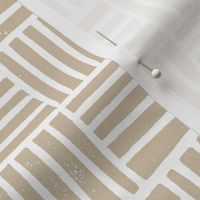 thatch fabric - hand printed fabric, linocut home decor fabric, stripes fabric, grid fabric, - latte