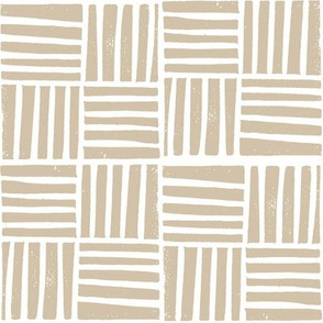 thatch fabric - hand printed fabric, linocut home decor fabric, stripes fabric, grid fabric, - latte