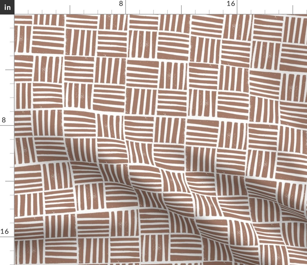 thatch fabric - hand printed fabric, linocut home decor fabric, stripes fabric, grid fabric, - coffee