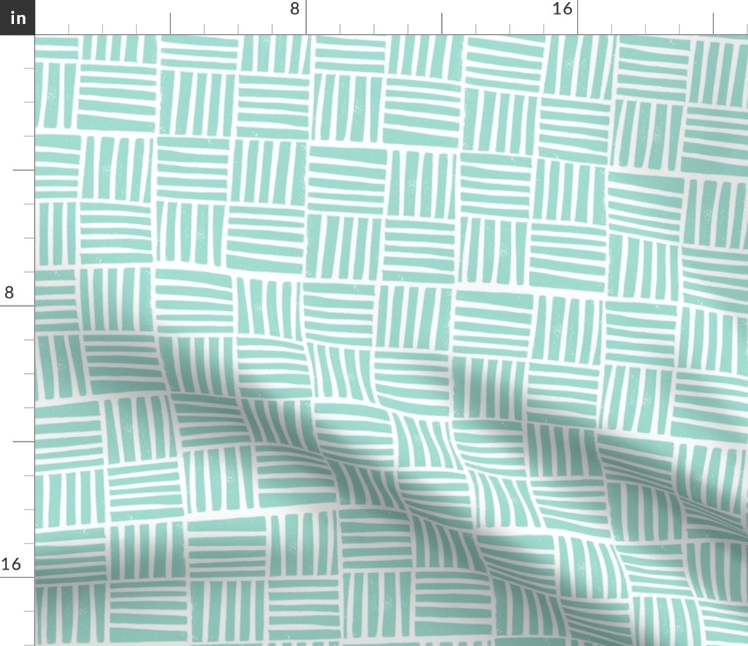 thatch fabric - hand printed fabric, linocut home decor fabric, stripes fabric, grid fabric, - jade