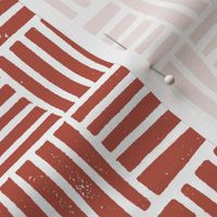 thatch fabric - hand printed fabric, linocut home decor fabric, stripes fabric, grid fabric, - red oxide