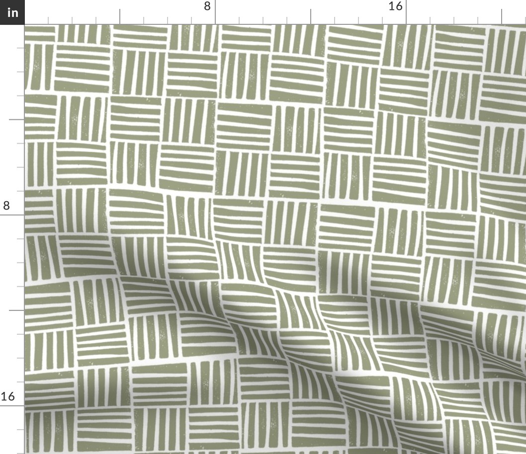 thatch fabric - hand printed fabric, linocut home decor fabric, stripes fabric, grid fabric, - artichoke