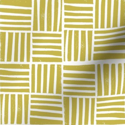 thatch fabric - hand printed fabric, linocut home decor fabric, stripes fabric, grid fabric, - mustard