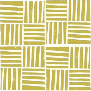 thatch fabric - hand printed fabric, linocut home decor fabric, stripes fabric, grid fabric, - mustard