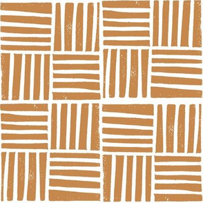 thatch fabric - hand printed fabric, linocut home decor fabric, stripes fabric, grid fabric, -ochre