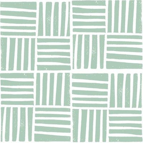 thatch fabric - hand printed fabric, linocut home decor fabric, stripes fabric, grid fabric, - green