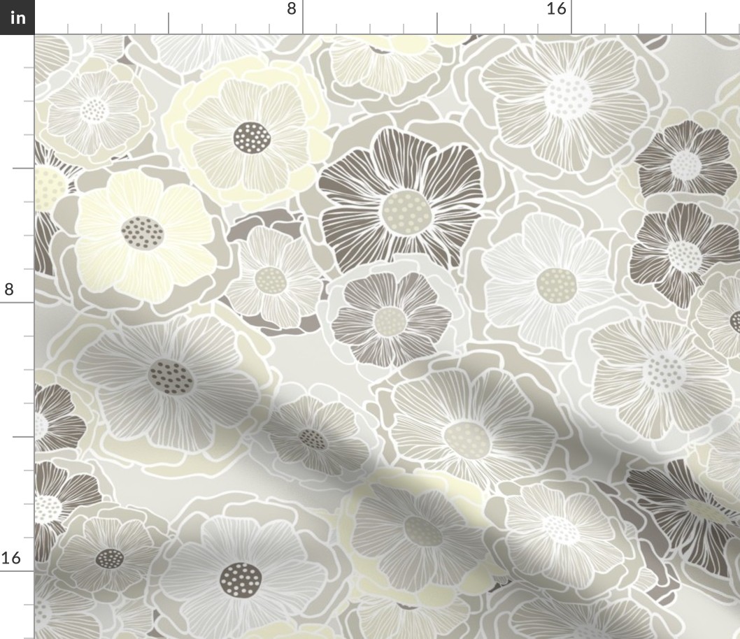 Gray, Taupe & Yellow Floral Pattern