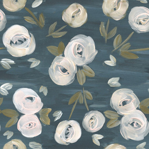 moody blush navy modern floral large scale