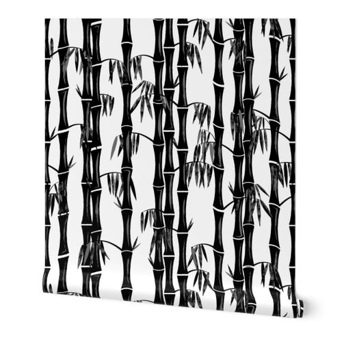 Midcentury Bamboo Forest ~ White Black Wallpaper | Spoonflower