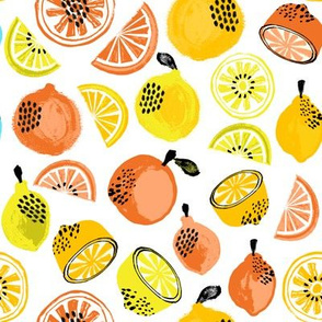 summer citrus fabric - oranges, lemons, limes, grapefruit, pomelos, citrus fruit fabric - yellow and oranges