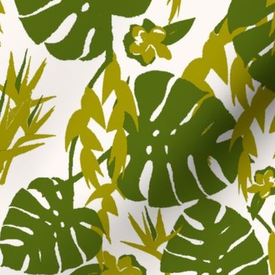 Tropical Jungle -  greens on ivory