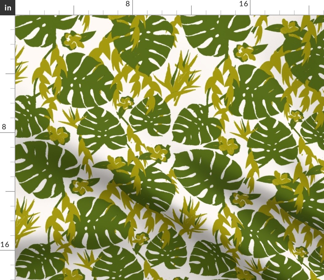 Tropical Jungle -  greens on ivory