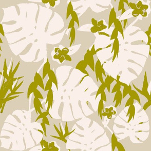 Tropical Jungle - Ivory on Taupe