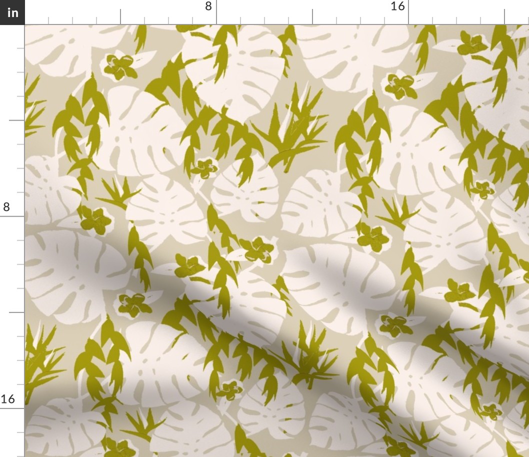 Tropical Jungle - Ivory on Taupe