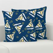 Mustard Gray and White Sails and Stars on Blue