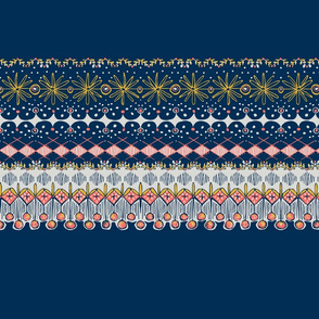 Living Coral Fair Isle doodles on navy blue