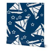 Blue Gray and White Sails and Stars on Blue