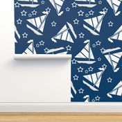 Blue Gray and White Sails and Stars on Blue