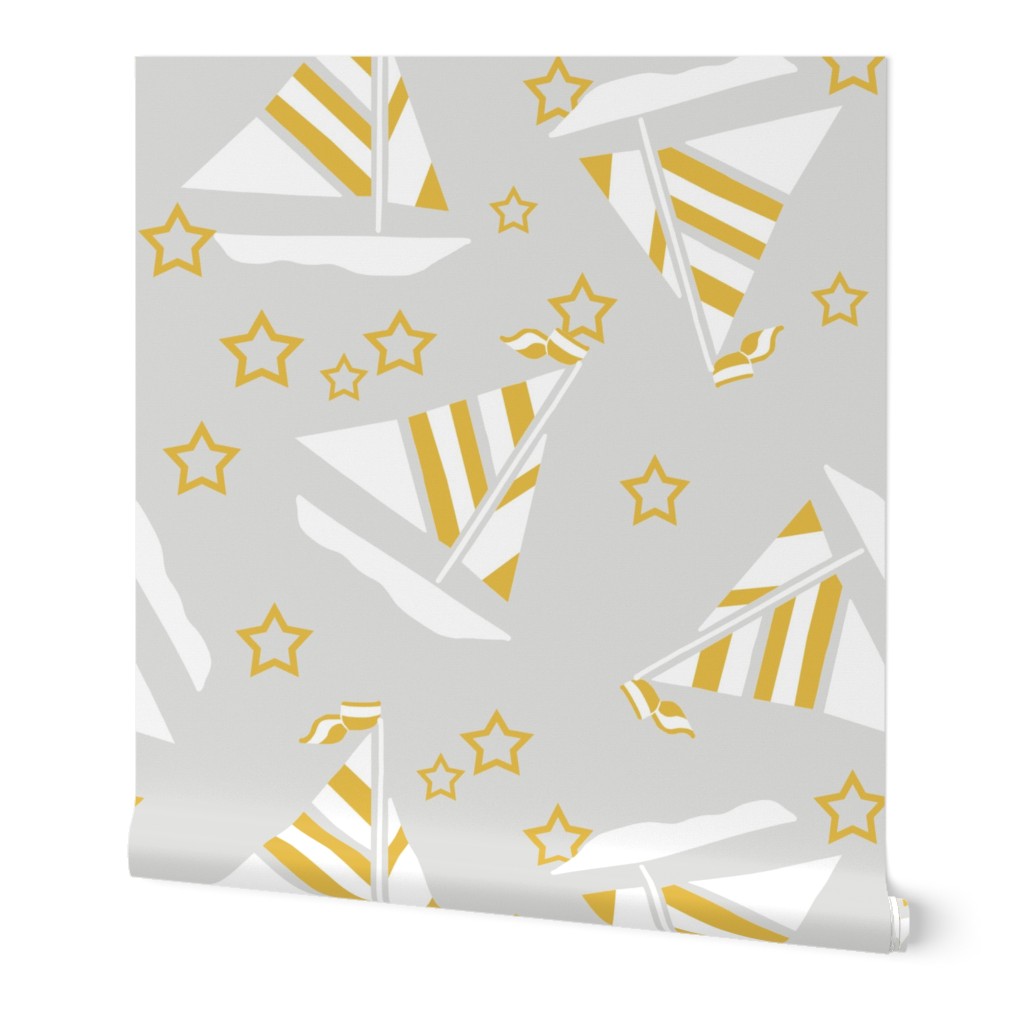 Mustard and White Sails and Stars on Gray