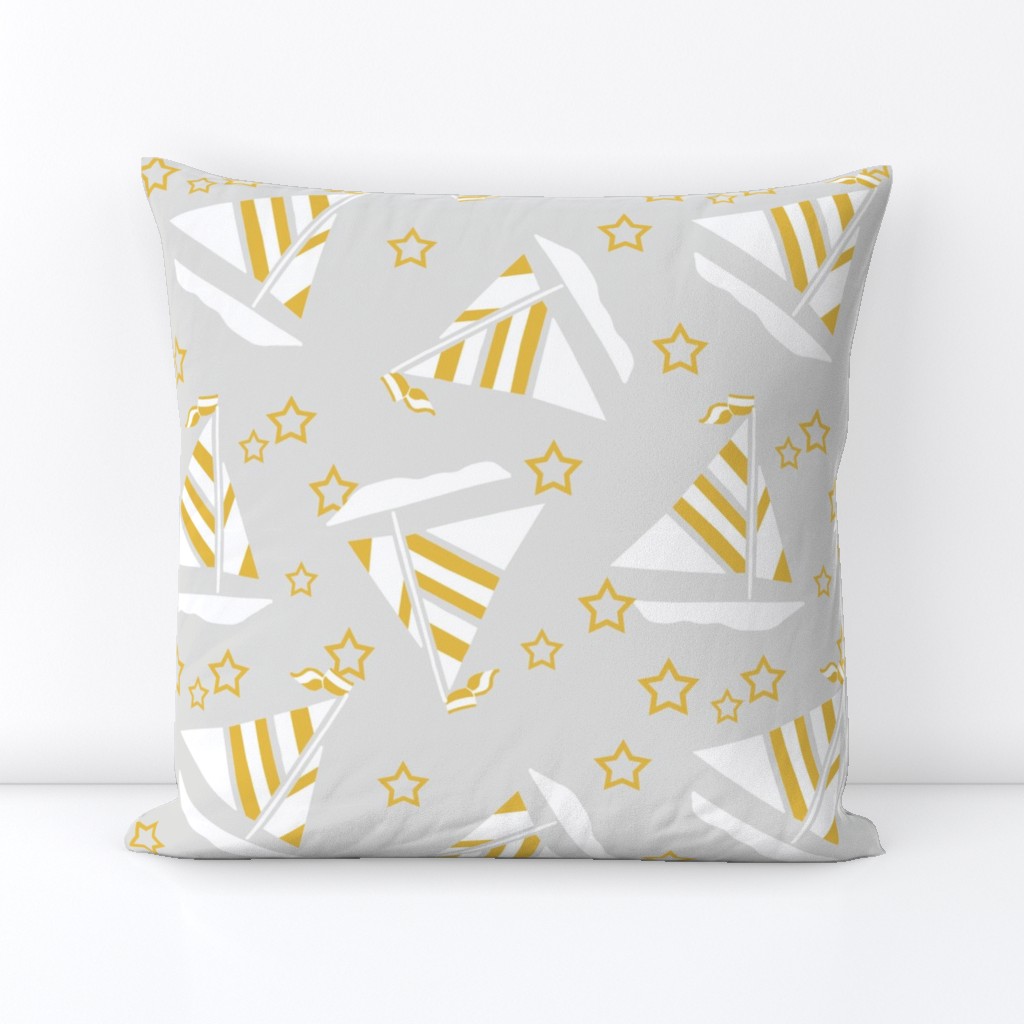 Mustard and White Sails and Stars on Gray