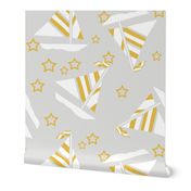 Mustard and White Sails and Stars on Gray