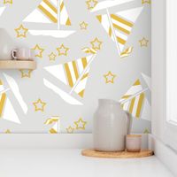 Mustard and White Sails and Stars on Gray