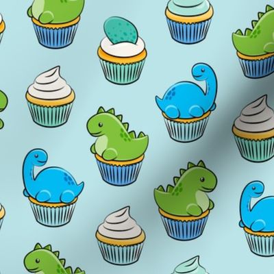 dinosaur cupcakes - dino birthday - trex - baby blue LAD19