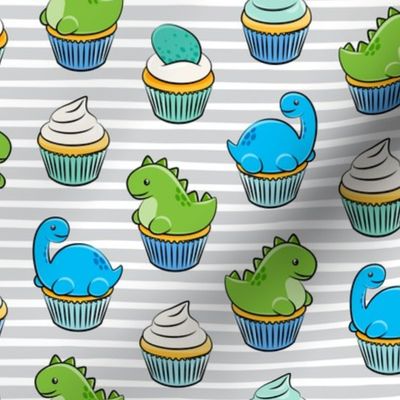 dinosaur cupcakes - dino birthday - trex - grey stripes LAD19