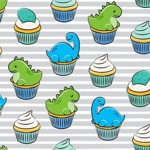 dinosaur cupcakes - dino birthday - trex - grey stripes LAD19