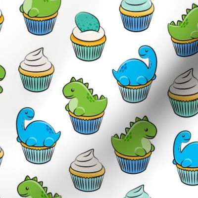 dinosaur cupcakes - dino birthday - trex - white LAD19