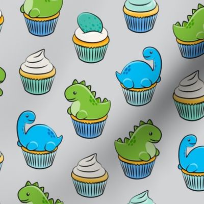 dinosaur cupcakes - dino birthday - trex - grey LAD19