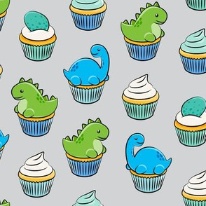 dinosaur cupcakes - dino birthday - trex - grey LAD19