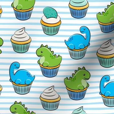 dinosaur cupcakes - dino birthday - trex - blue stripes LAD19