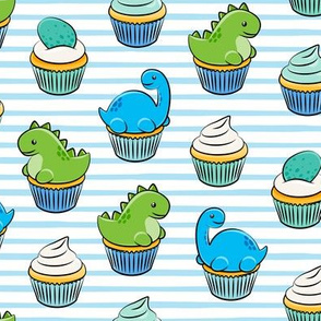 dinosaur cupcakes - dino birthday - trex - blue stripes LAD19