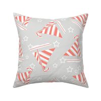 Coral and White Sails and Stars on Gray