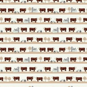 TINY - hereford cow farm animals fabric - farmyard fabric, cattle cow fabric - tan