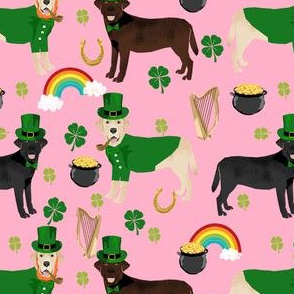 labrador leprechaun fabric - dog fabric, dogs fabric, cute march 17th fabric, irish fabric, cute dog -  pink