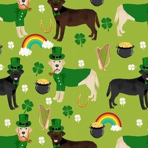 labrador leprechaun fabric - dog fabric, dogs fabric, cute march 17th fabric, irish fabric, cute dog - green