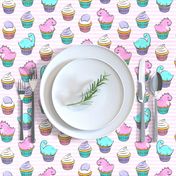 dinosaur cupcakes - dino birthday - trex - pink stripes LAD19