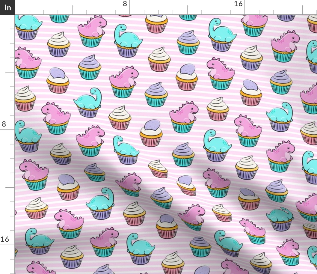 dinosaur cupcakes - dino birthday - trex - pink stripes LAD19