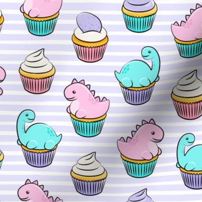 dinosaur cupcakes - dino birthday - trex - purple stripes LAD19