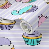 dinosaur cupcakes - dino birthday - trex - purple stripes LAD19