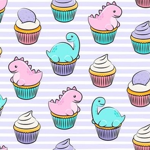 dinosaur cupcakes - dino birthday - trex - purple stripes LAD19