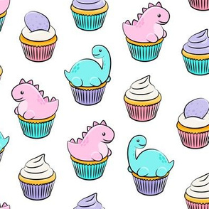 dinosaur cupcakes - dino birthday - trex - pink and purple  LAD19